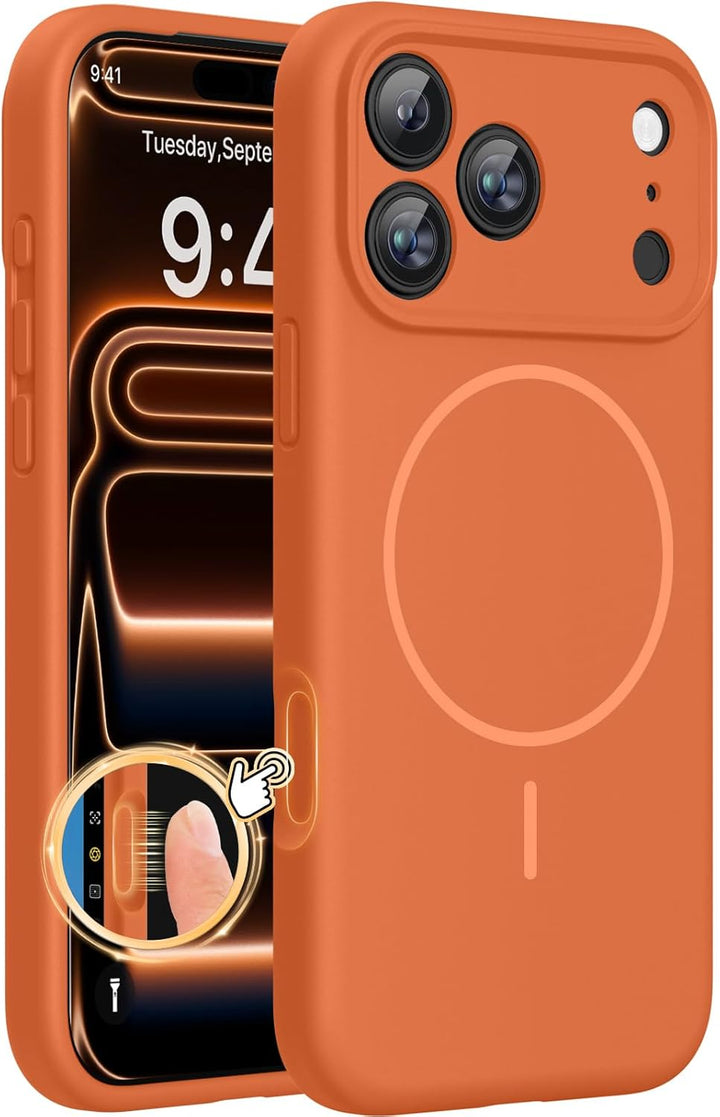 Magnetic for iPhone 17 Pro Max Case, Compatible with MagSafe, Integrated Silicone Camera Control Cover, 3.0mm Thicken Shockproof Drop Protection Phone Case for 17 ProMax, Orange