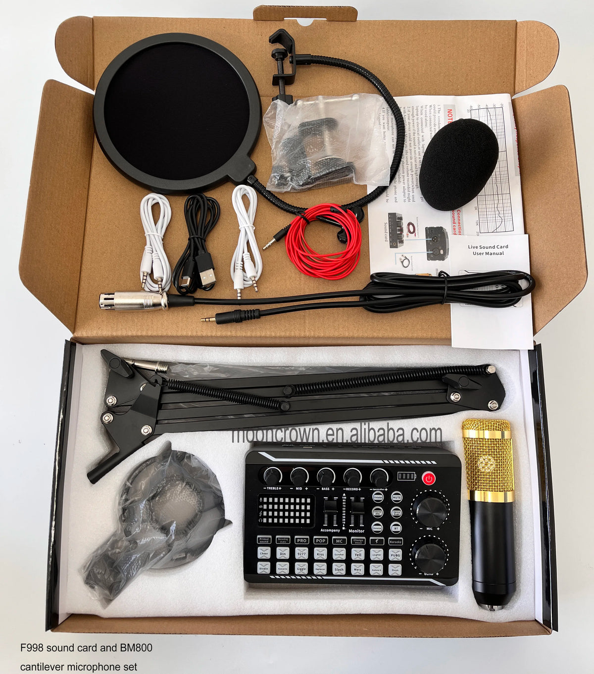F998 Sound Card Cantilever Microphone Set Recording Karaoke Live Podcast Equipment Studio  Professional Microphone for Phone