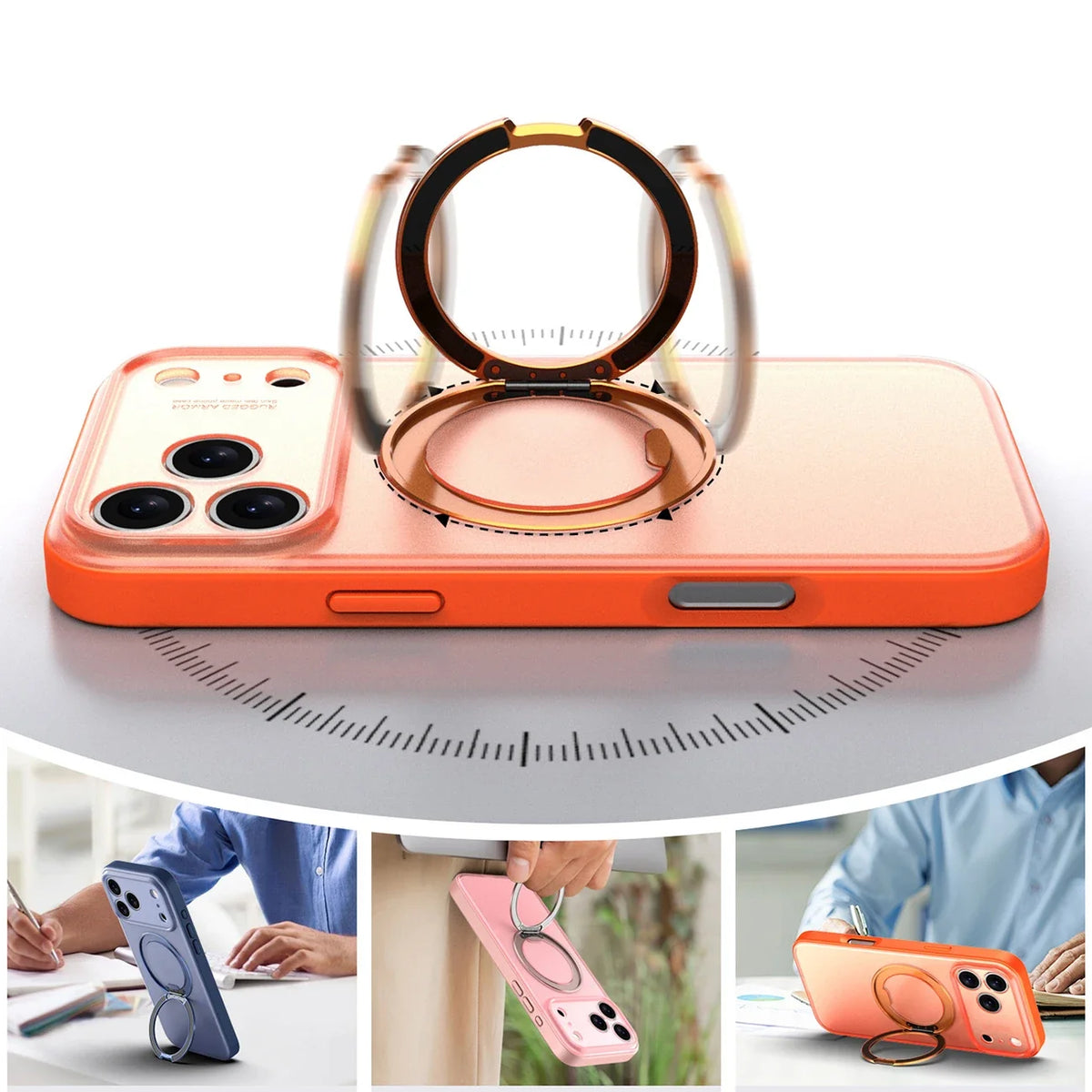 Upgraded 360 Magnetic Stand for iPhone 17 Pro Max Case with Camera Control, Fit for MagSafe with Ring, Mil-Grade Protection, Translucent Slim for iPhone 17 ProMax Case Ostand