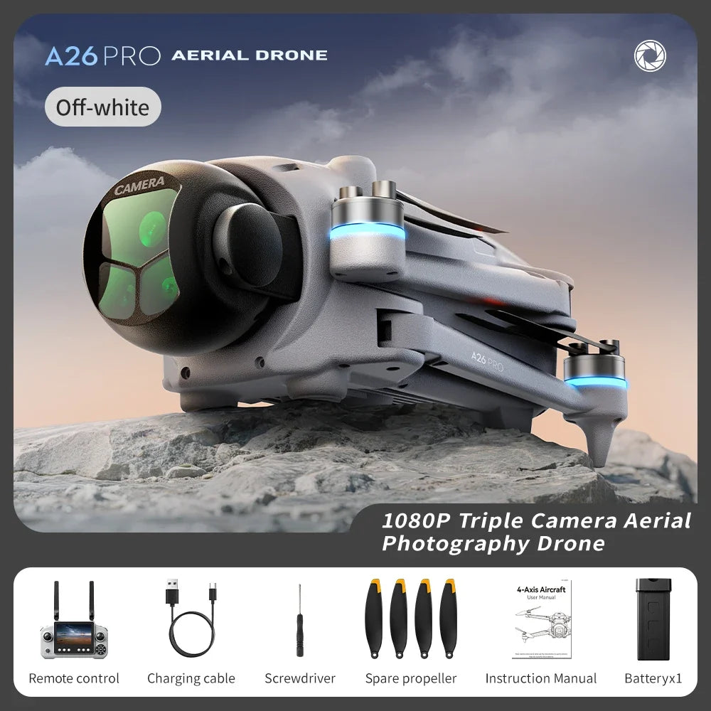 A26 Pro Drone 4K HD 8k Triple Camera FPV Brushless Motor Obstacle Avoidance Foldable RC Quadcopter Professional Aerial