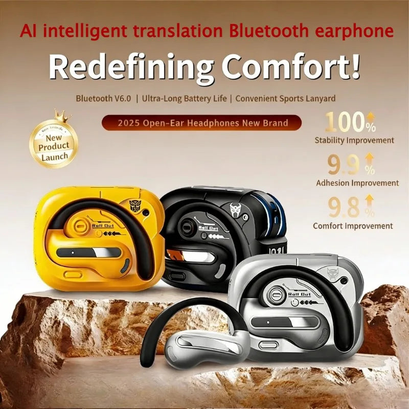 AI Translation Intelligent Open Earphone OWS Bluetooth 6.0 Ultra Long Battery Life ENC Noise Cancelling Sports Office Earphones
