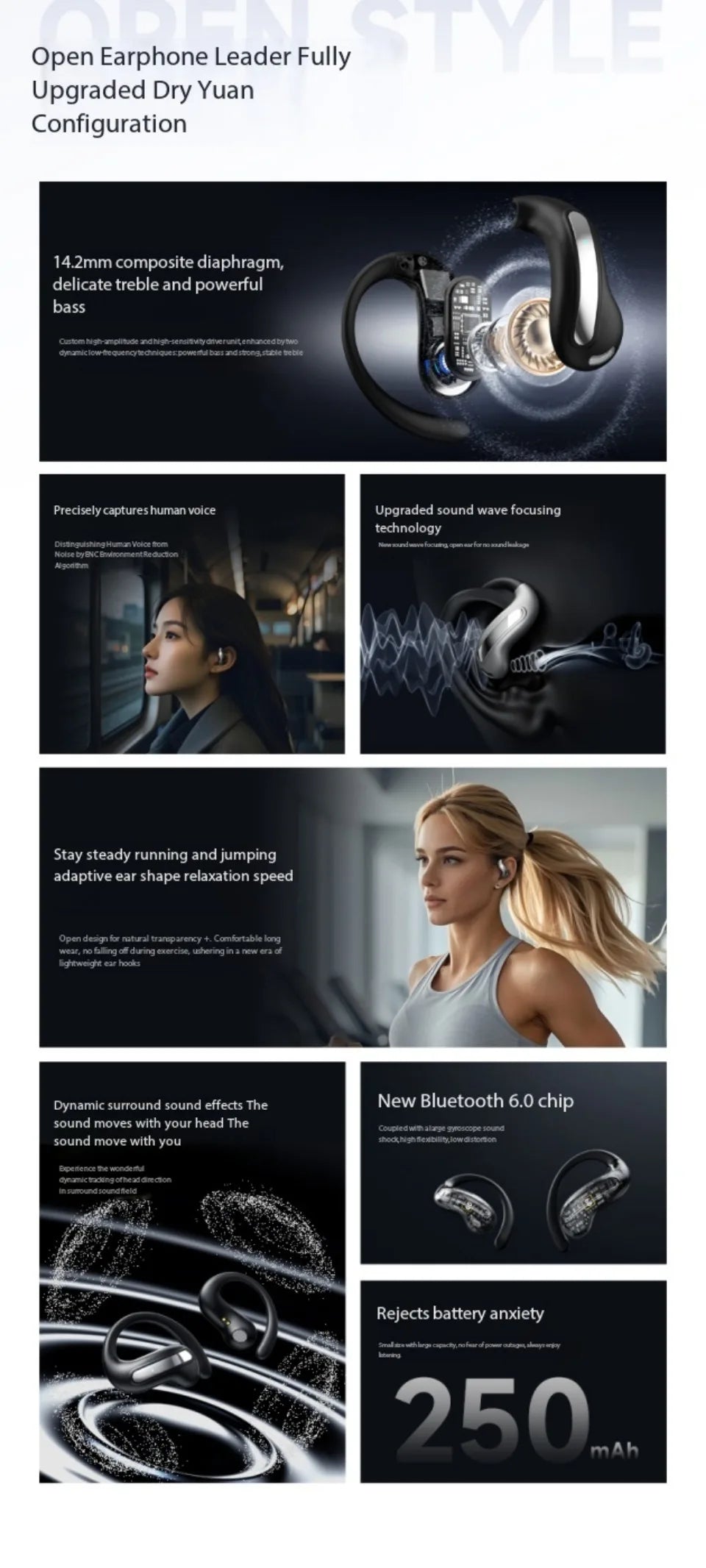 AI Translation Intelligent Open Earphone OWS Bluetooth 6.0 Ultra Long Battery Life ENC Noise Cancelling Sports Office Earphones