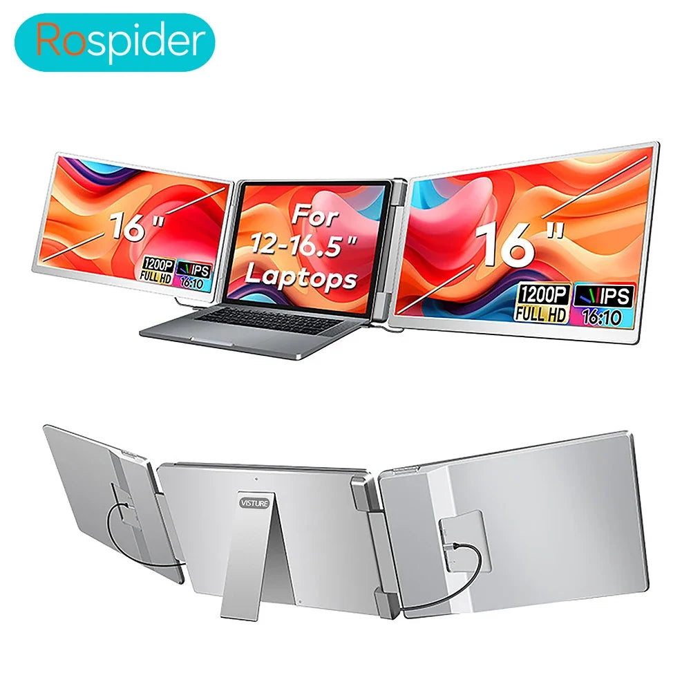 Portable LCD FHD IPS Gaming Backlit External Monitor High-Definition Dual Triple Screen Extender for Productivity Rospider