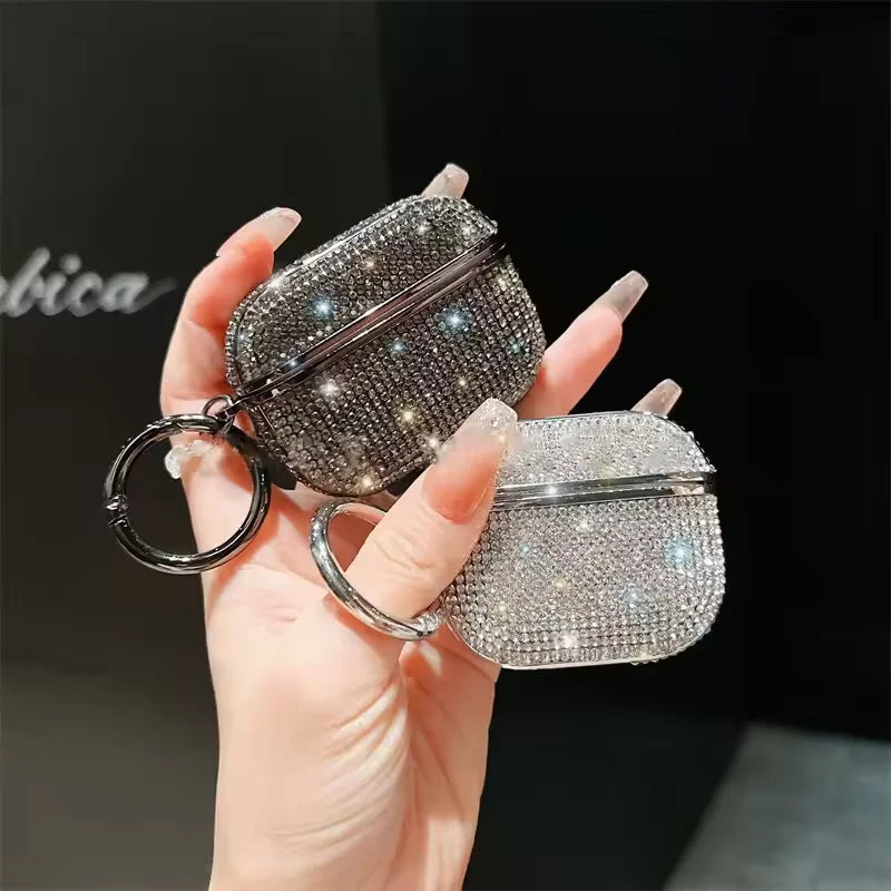 Plated Sparkling Diamond Bluetooth Headphone Case for Apple AirPods 1 3 4th Gen Pro2 Keychain Shockproof Earphone Cover