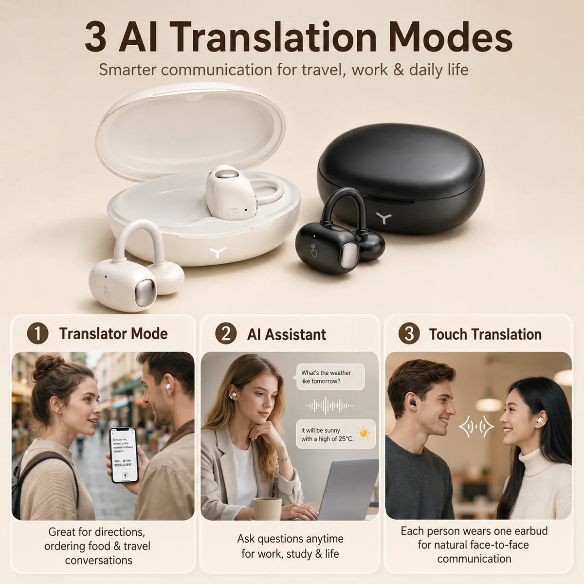 H22 AI Translation Open-Ear Earbud