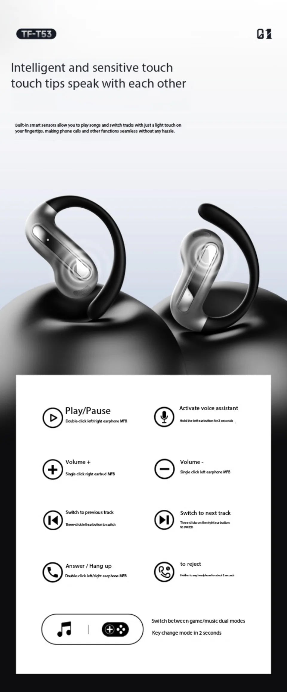 AI Translation Intelligent Open Earphone OWS Bluetooth 6.0 Ultra Long Battery Life ENC Noise Cancelling Sports Office Earphones